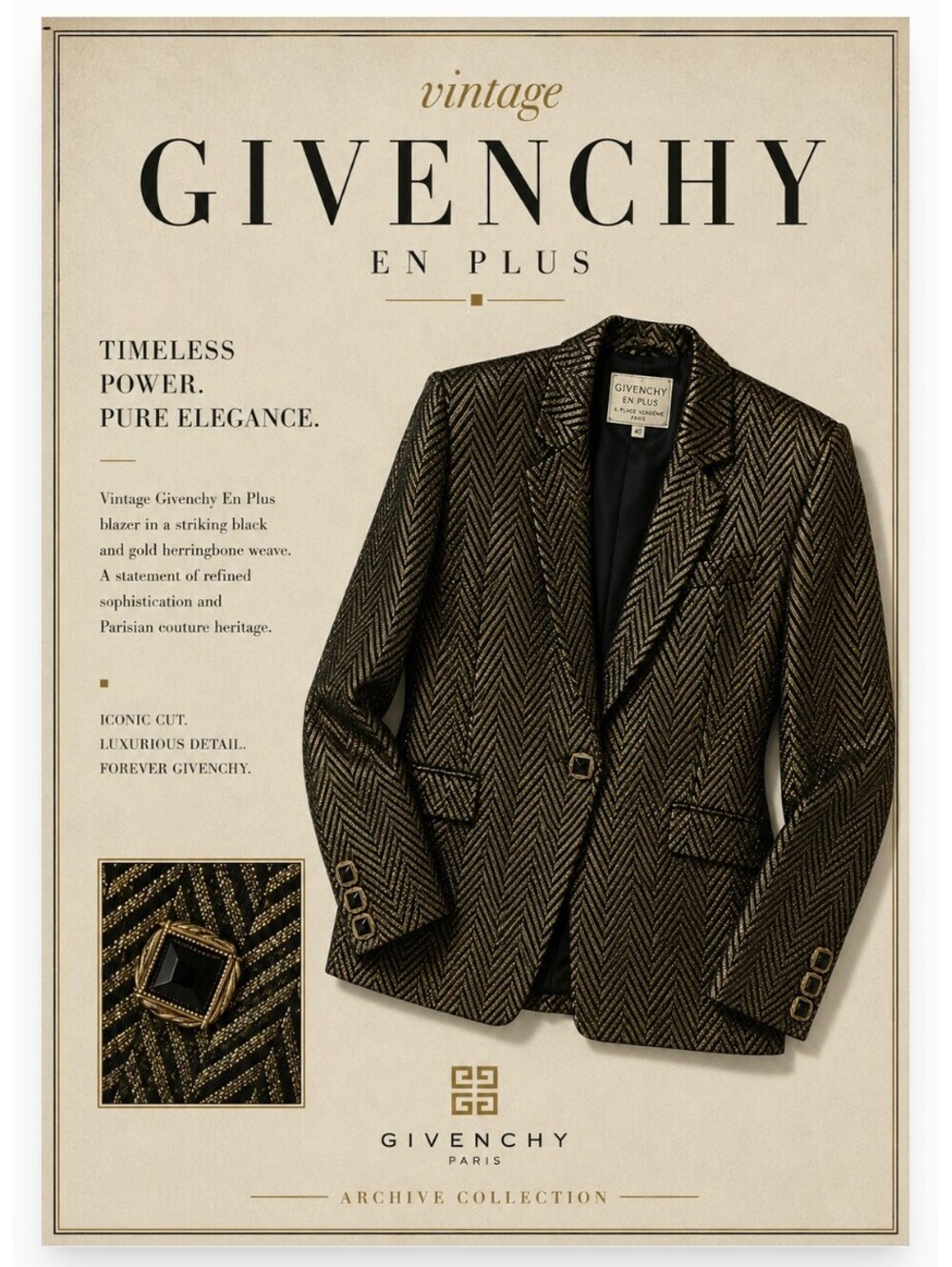 Rare* Vintage Givenchy En Plus Metallic Chevron Blazer